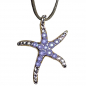 Preview: Ekaterini Halskette, Starfish, Seestern, flieder Swarovski Kristalle an brauner Kordel und goldenen Akzenten, seitliche